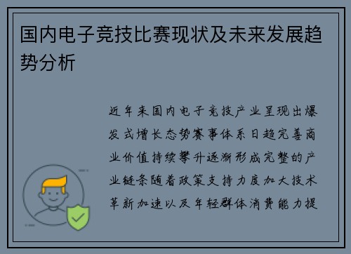 国内电子竞技比赛现状及未来发展趋势分析